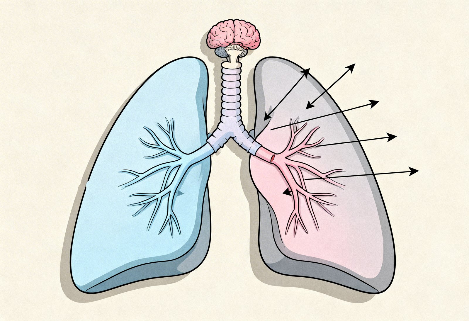 Medical illustration showing cough reflex pathway in the pediatric respiratory system